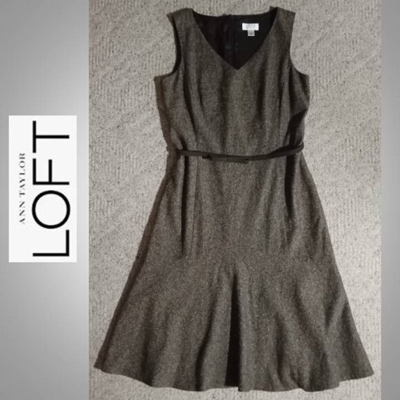 Ann Taylor LOFT silk / wool brown belted dress Women's size  6 - Picture 1 of 7